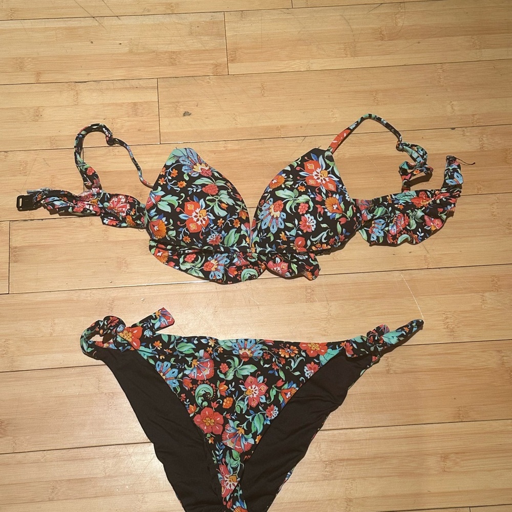 Calzedonia Floral Black Push-Up Bikini Set - Women Swim